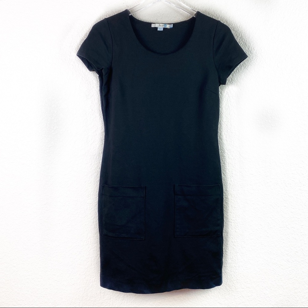Boden Black Shift Dress Cap Sleeves Stretch Sz 6